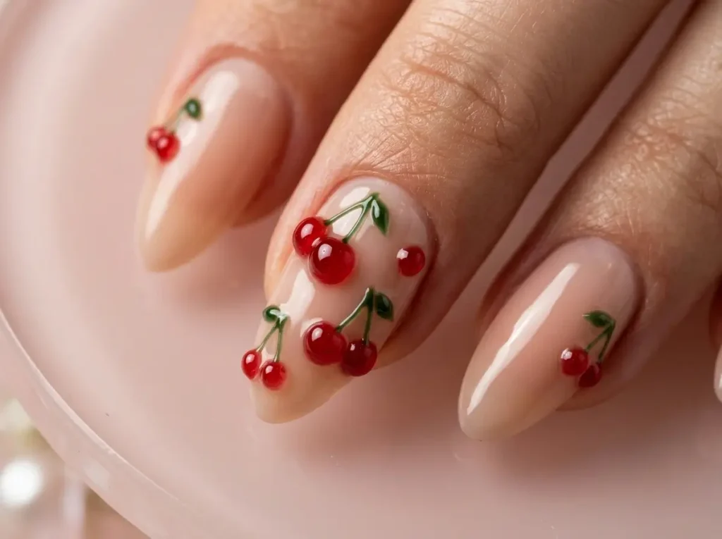 Best Cherry Nail Art: 20 Cute & Classy Designs to Try in 2026 13 Dimensional 3D jelly cherry nail art on glossy nails