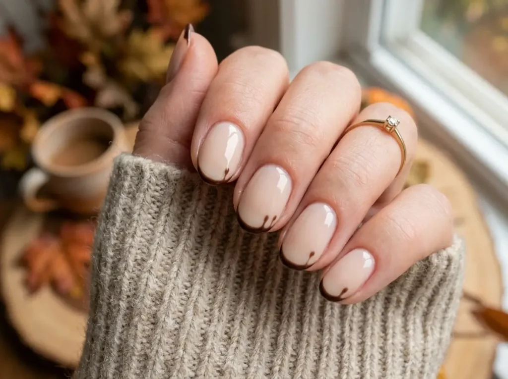 15 Classy Halloween Nails That Look Expensive (Short, Black & Almond) 10 Short almond Halloween nails with subtle dark espresso-brown drip French tips