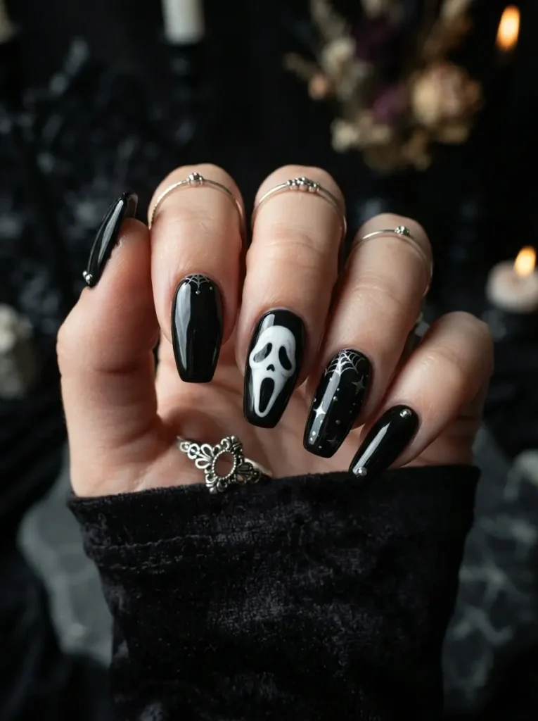 Halloween Nails 2026: 30+ Cute, Classy & Spooky Designs 8 Horror Mask Accent 202608110204
