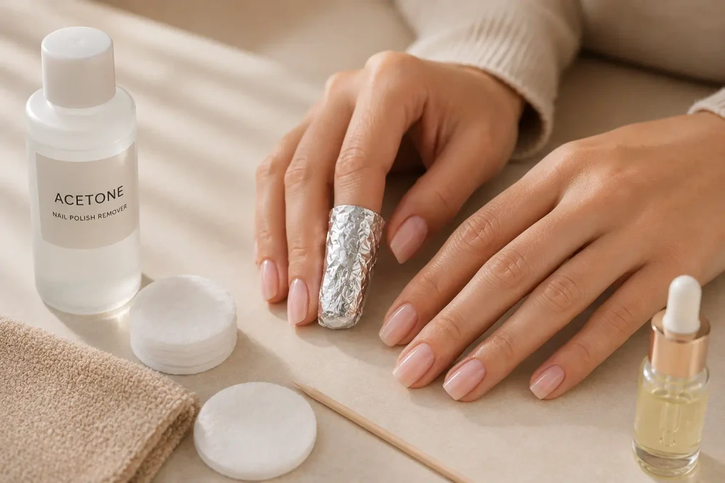 How to Remove Press-On Nails Without Damaging Your Natural Nails 3 Acetone and foil method for removing glued press-on nails