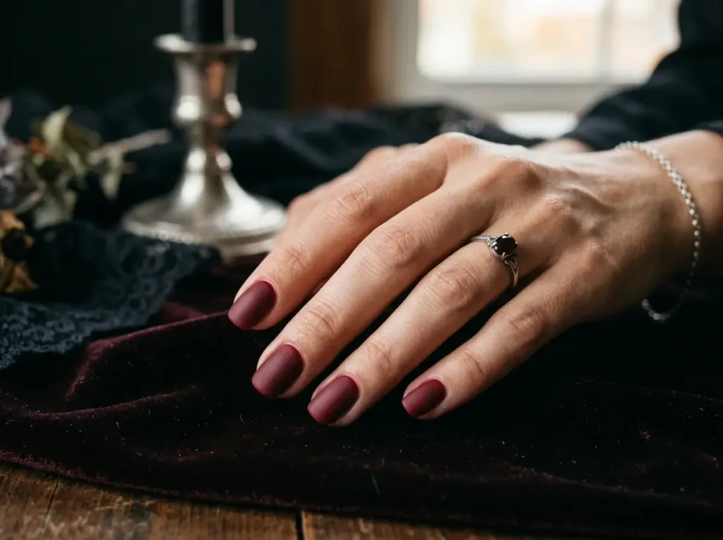 15 Classy Halloween Nails That Look Expensive (Short, Black & Almond) 12 Short squoval Halloween nails in deep matte blood-red polish
