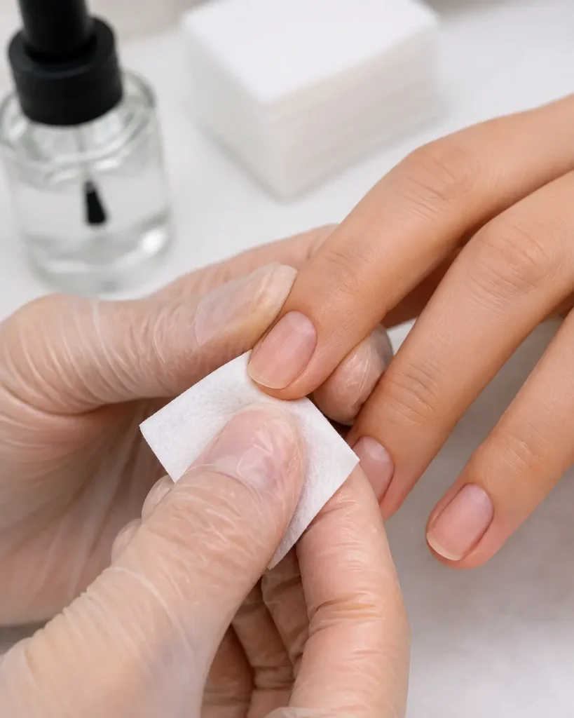Why Does Gel Polish Peel Off in One Piece? 7 Causes + How to Fix It 2 wiping the natural nail plate with dehydrator before gel polish application
