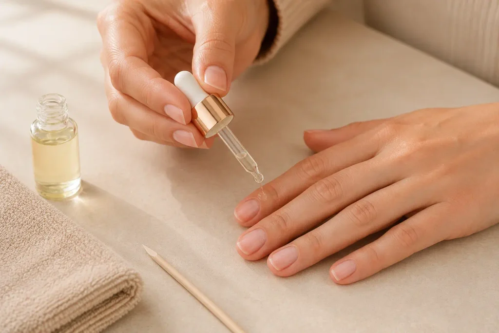 How to Remove Press-On Nails Without Damaging Your Natural Nails 4 Applying cuticle oil to natural nails after removing press-on