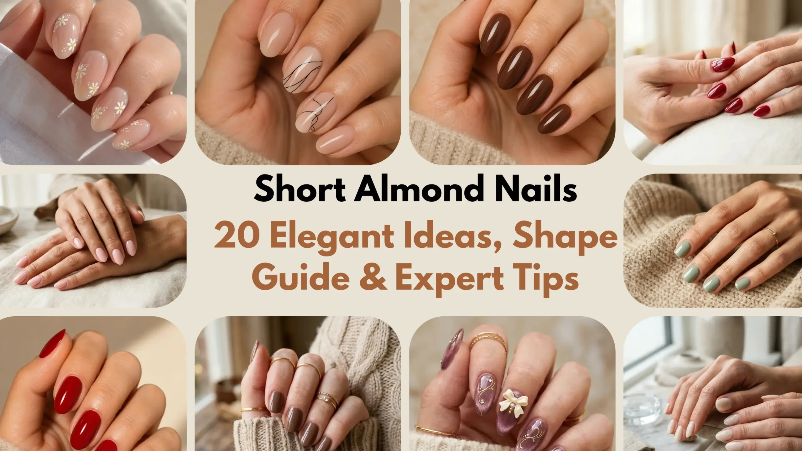 Elegant short almond nails with glossy nude polish