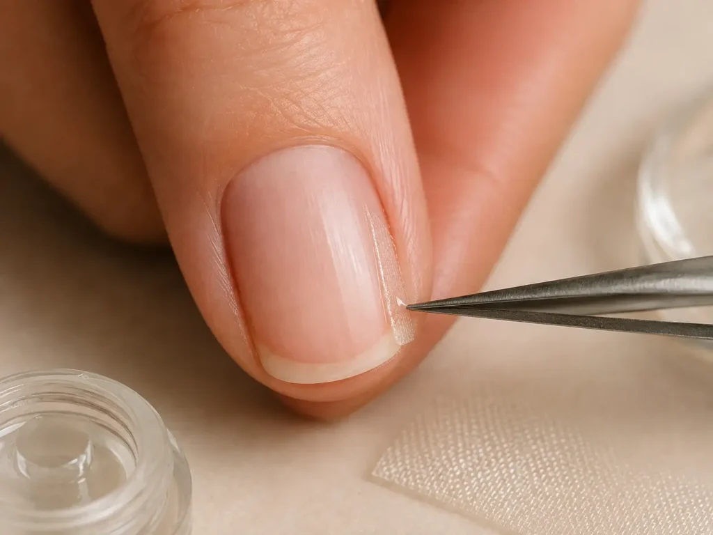 How to Fix a Cracked Nail on the Side: Safe At-Home Repair Guide 2 silk nail repair wrap placed over a small side nail crack
