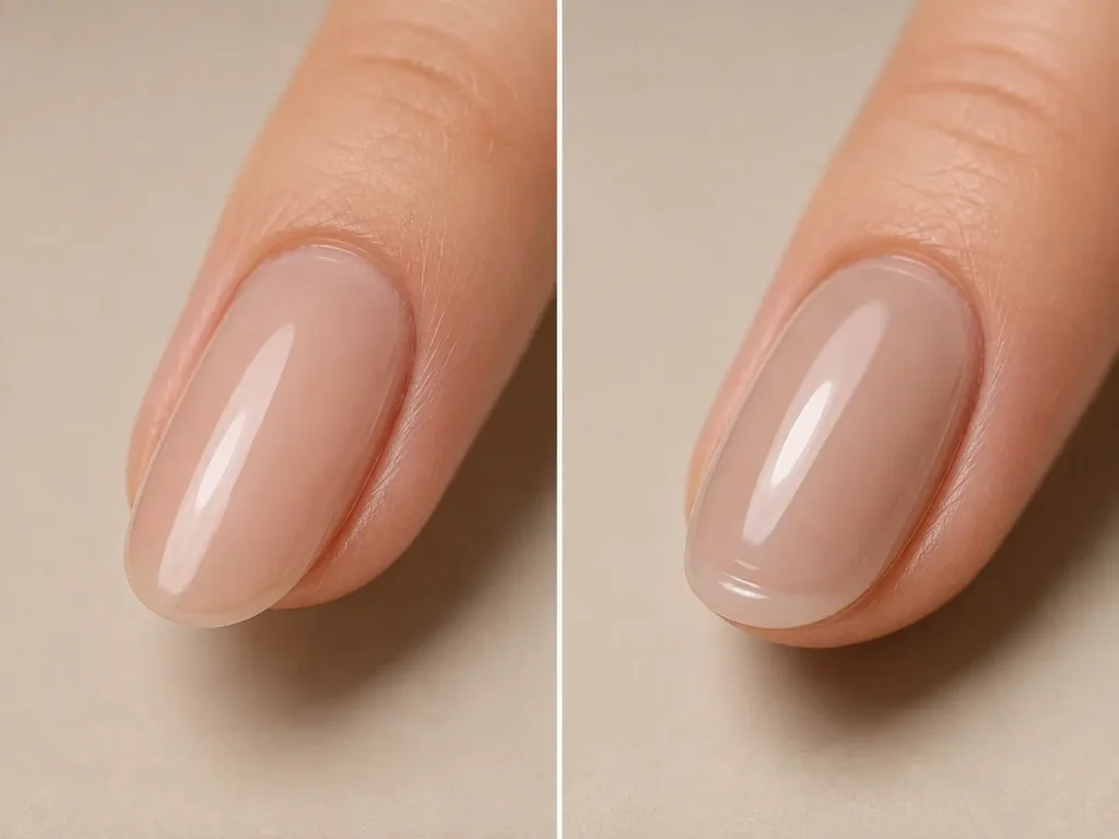 How to Make Gel Polish Last Longer: 10 Mistakes That Cause Early Peeling 5 Comparison of a thin even gel polish layer and an excessively thick gel polish layer