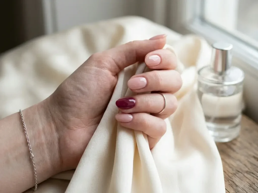 Best Nail Colors for Every Skin Tone (2026 Guide) 3 Blush pink and berry nail colors on fair skin