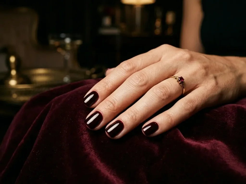 September Nail Ideas 2026: 15 Pretty Designs for the Summer-to-Fall Transition 7 glossy black cherry nails for September