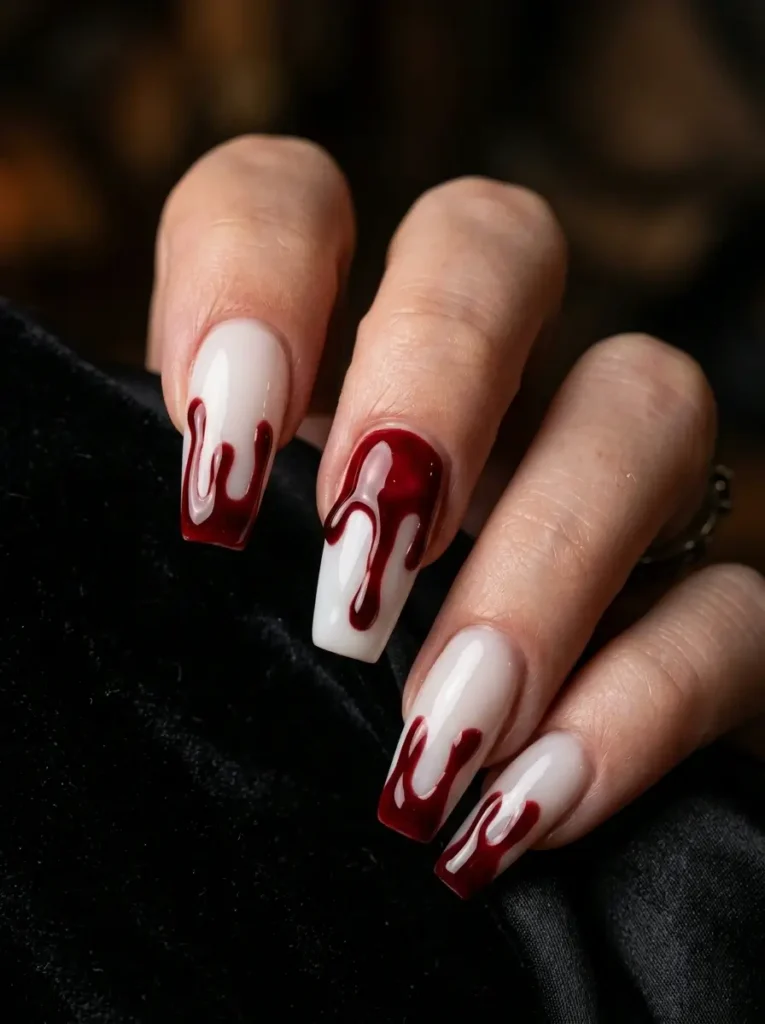 Halloween Nails 2026: 30+ Cute, Classy & Spooky Designs 21 spooky bloody drip Halloween nail art