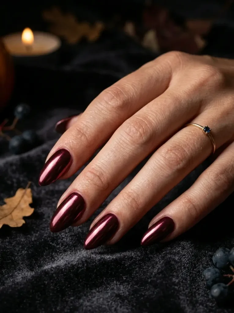 Halloween Nails 2026: 30+ Cute, Classy & Spooky Designs 13 classy burgundy chrome Halloween nails