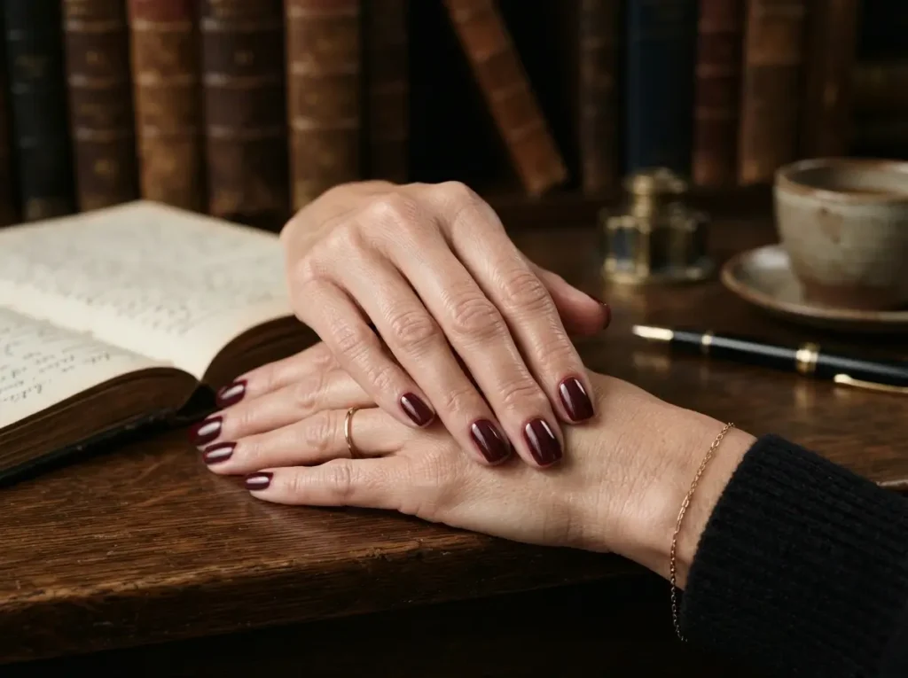 Back to School Nails 2026: 15 Cute & School-Friendly Ideas 11 Short square nails in a glossy deep burgundy shade for back to school.