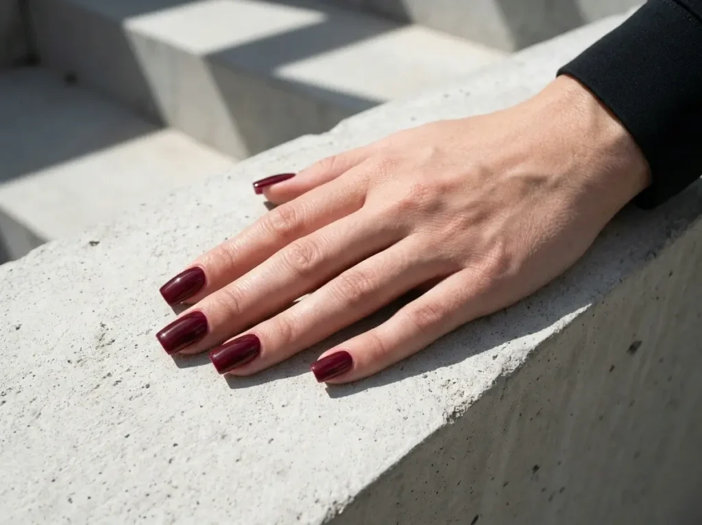 Burgundy Nail Designs: 18 Classy Ideas for Every Nail Shape (2026) 15 glossy burgundy square nail design