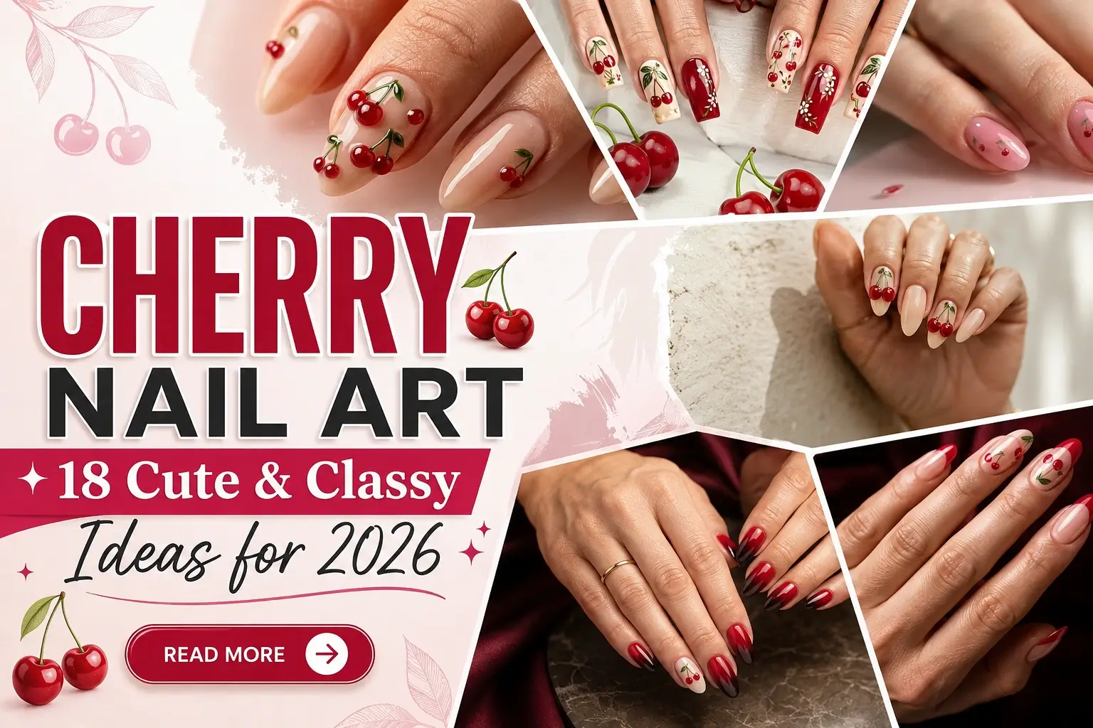Home 10 Cherry nail art designs with red cherries, French tips and glossy finishes