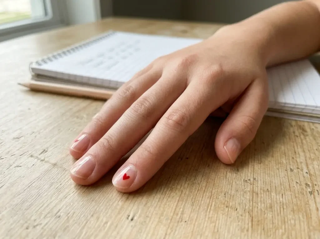 Back to School Nails for Kids: 15 Cute, Simple & Age-Appropriate Ideas 13 Short clear nails with one heart accent for tweens