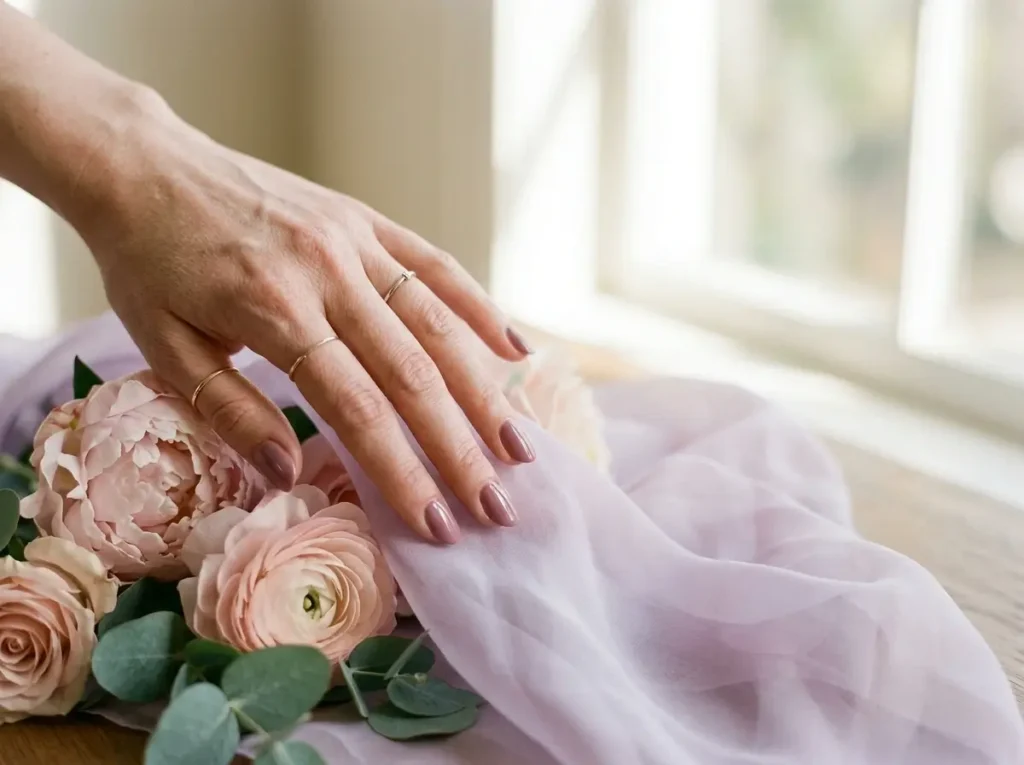 September Nail Ideas 2026: 15 Pretty Designs for the Summer-to-Fall Transition 6 dusty mauve September nails in a soft elegant manicure