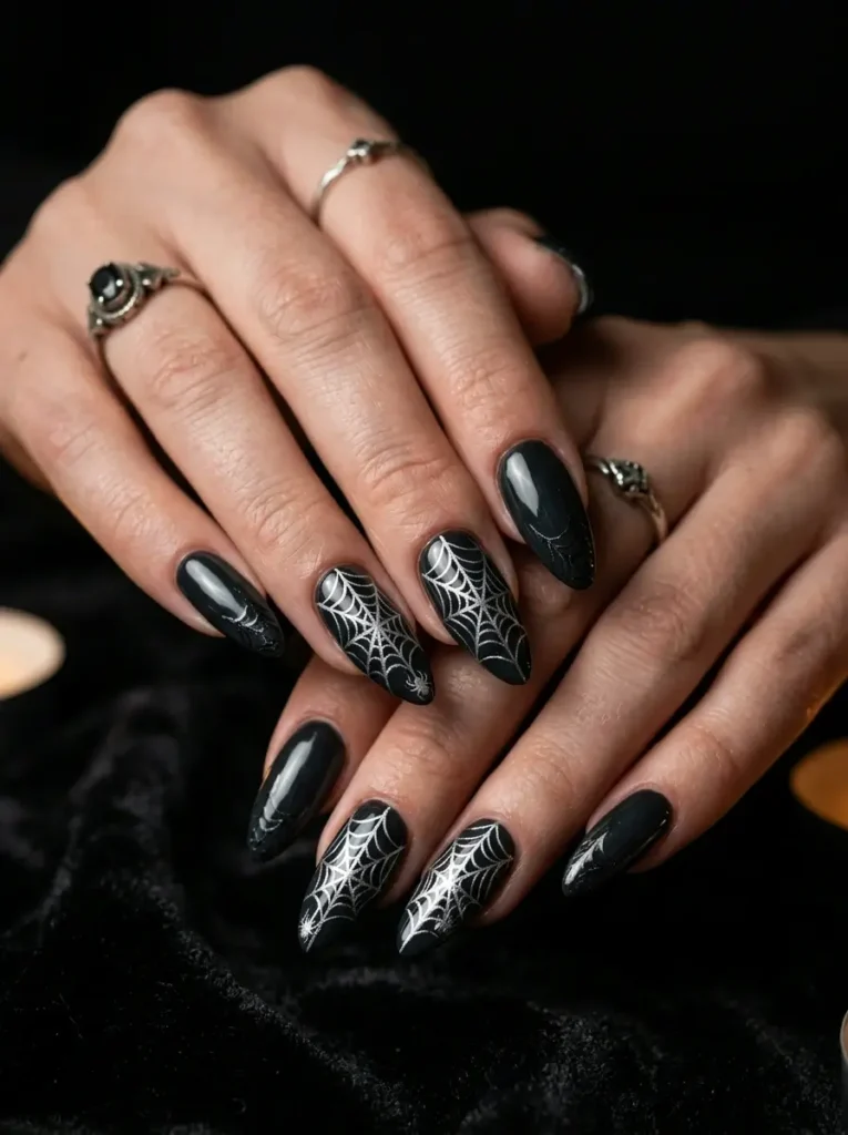 Halloween Nails 2026: 30+ Cute, Classy & Spooky Designs 25 spooky full spiderweb Halloween nail designs