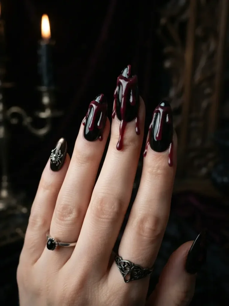 Halloween Nails 2026: 30+ Cute, Classy & Spooky Designs 29 gothic melting candle wax Halloween nails