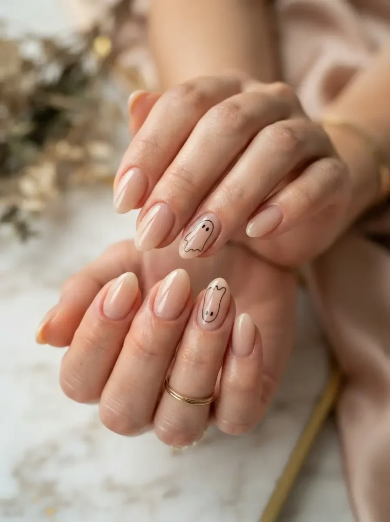 Halloween Nails 2026: 30+ Cute, Classy & Spooky Designs 1 cute Halloween nails with mini white ghost accents