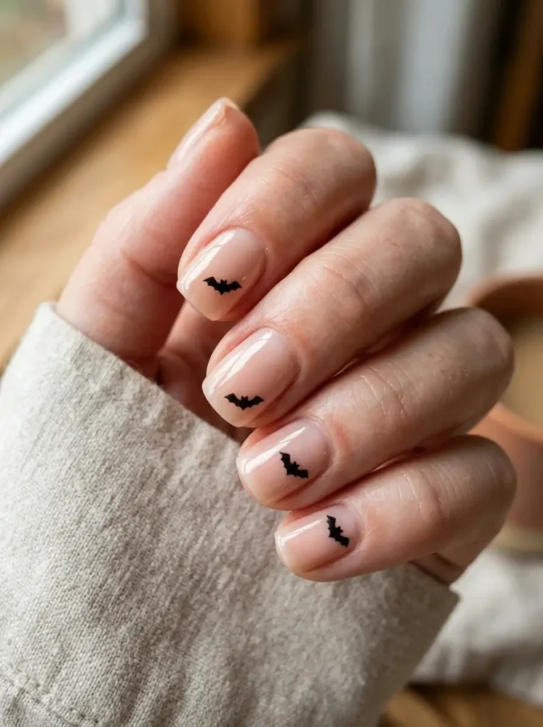 Halloween Nails 2026: 30+ Cute, Classy & Spooky Designs 6 simple bat Halloween nails on short natural nails