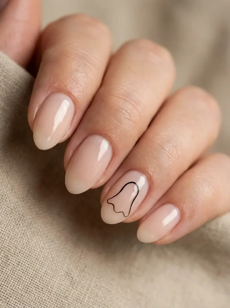 Halloween Nails 2026: 30+ Cute, Classy & Spooky Designs 19 minimalist ghost line art classy Halloween nails