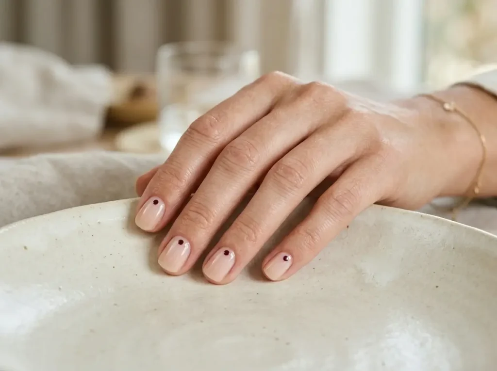 September Nail Ideas 2026: 15 Pretty Designs for the Summer-to-Fall Transition 14 minimalist burgundy dot accent September nails
