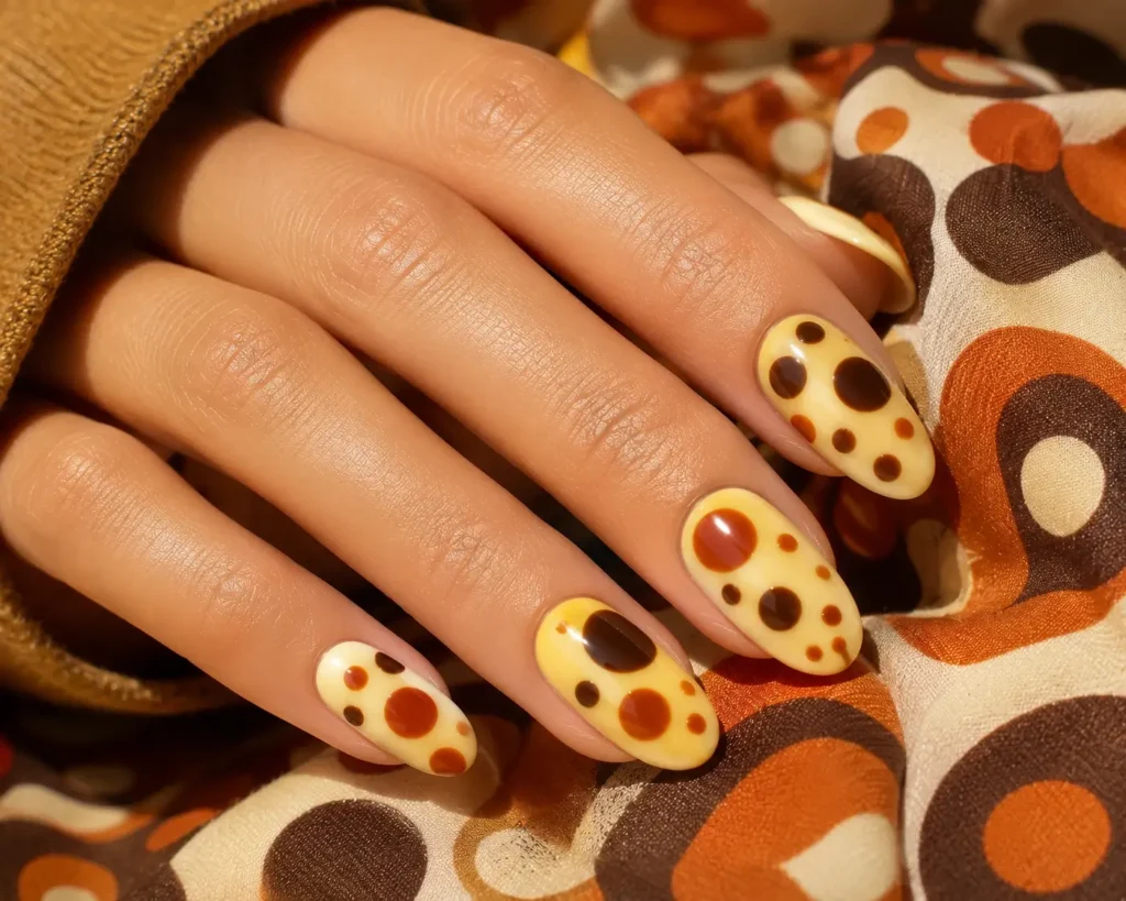 retro polka dot nails with mixed size dots