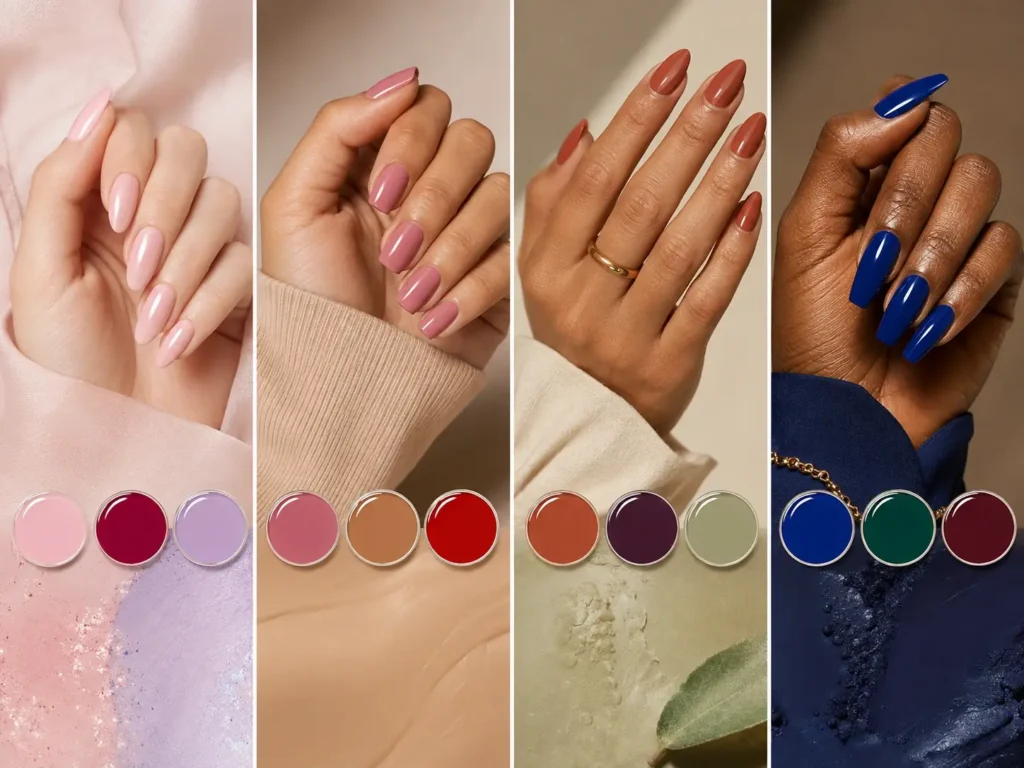 Burgundy Nail Designs: 18 Classy Ideas for Every Nail Shape (2026) 19 nail color matching chart skin tones
