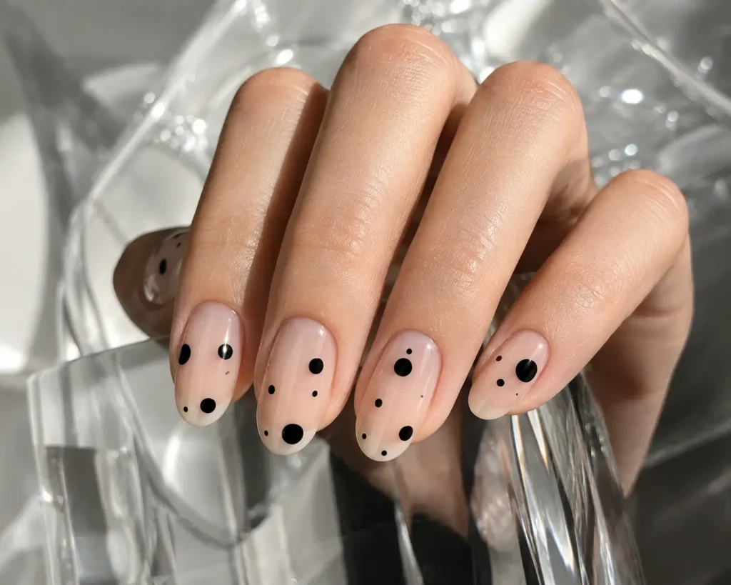 clear base negative space polka dot nails