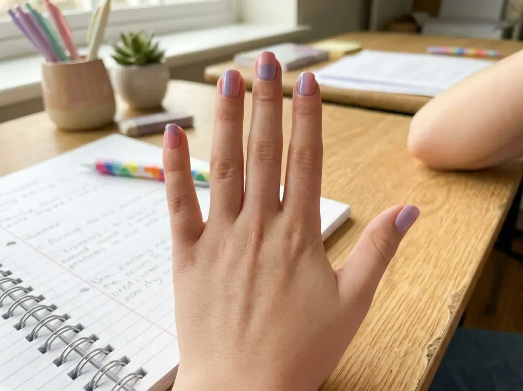 Back to School Nails for Kids: 15 Cute, Simple & Age-Appropriate Ideas 12 Short pink and purple color block nails for tweens