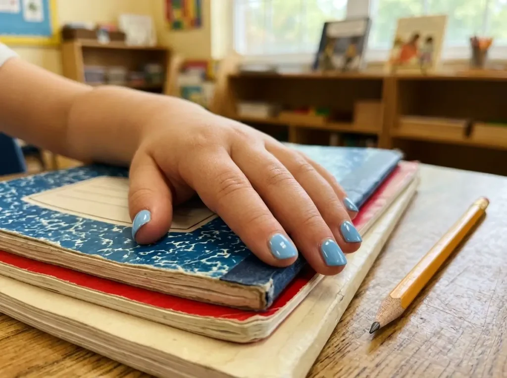 Back to School Nails for Kids: 15 Cute, Simple & Age-Appropriate Ideas 2 Short glossy sky blue nails on a child for back to school