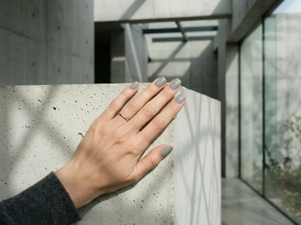September Nail Ideas 2026: 15 Pretty Designs for the Summer-to-Fall Transition 9 soft gray September nails on short square nails