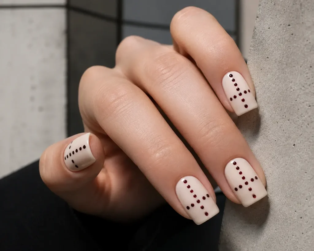 square nails with structured polka dot design