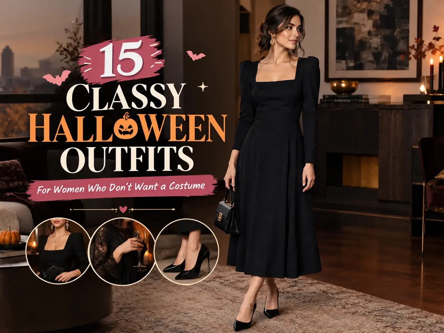 Home 1 Classy Halloween outfits for women featuring black, burgundy, lace, and velvet looks