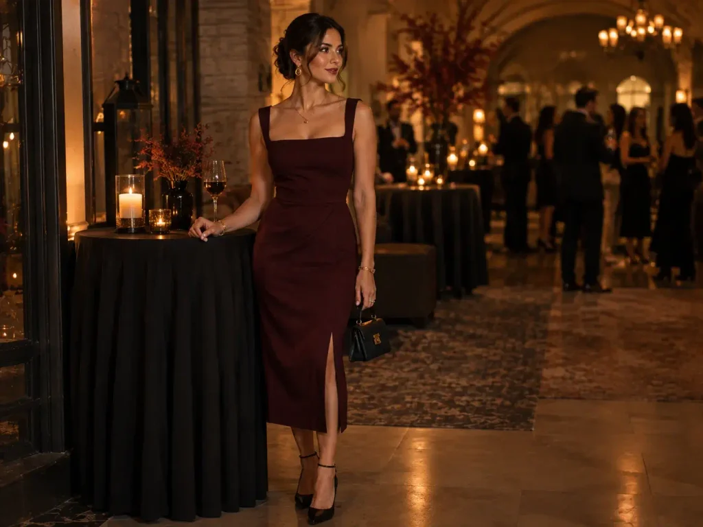 15 Classy Halloween Outfits for Women Who Don't Want a Costume 8 Elegant Halloween party outfit for women in black and burgundy