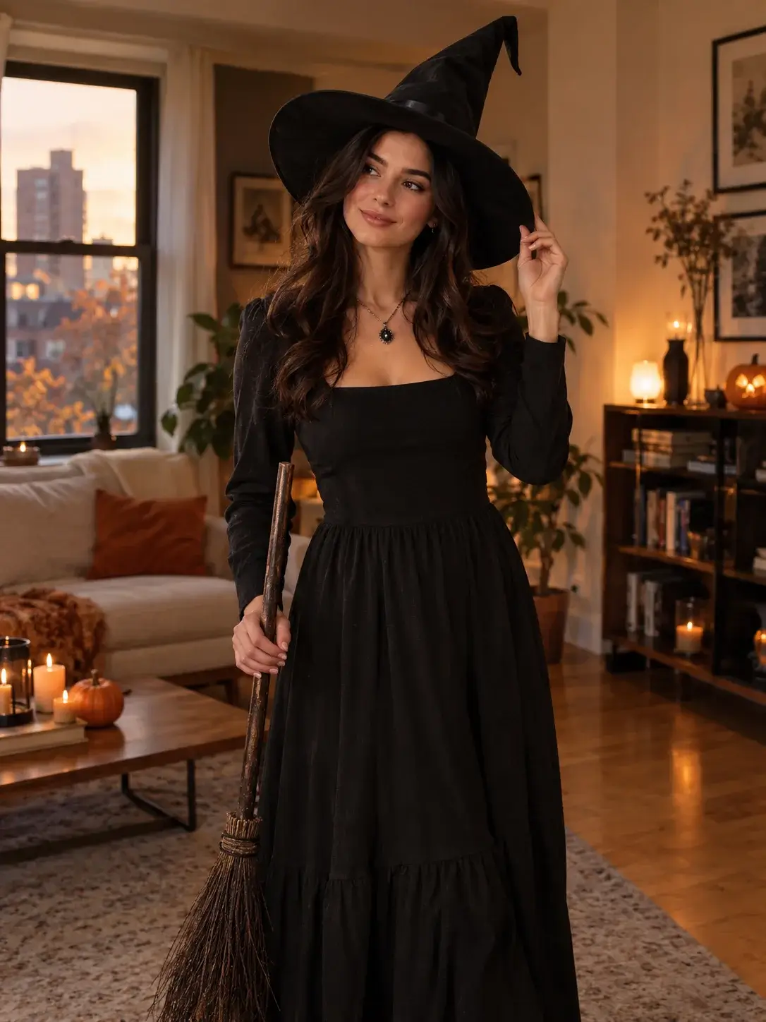 Home 2 Woman creating a Halloween costume from everyday clothes and simple accessories